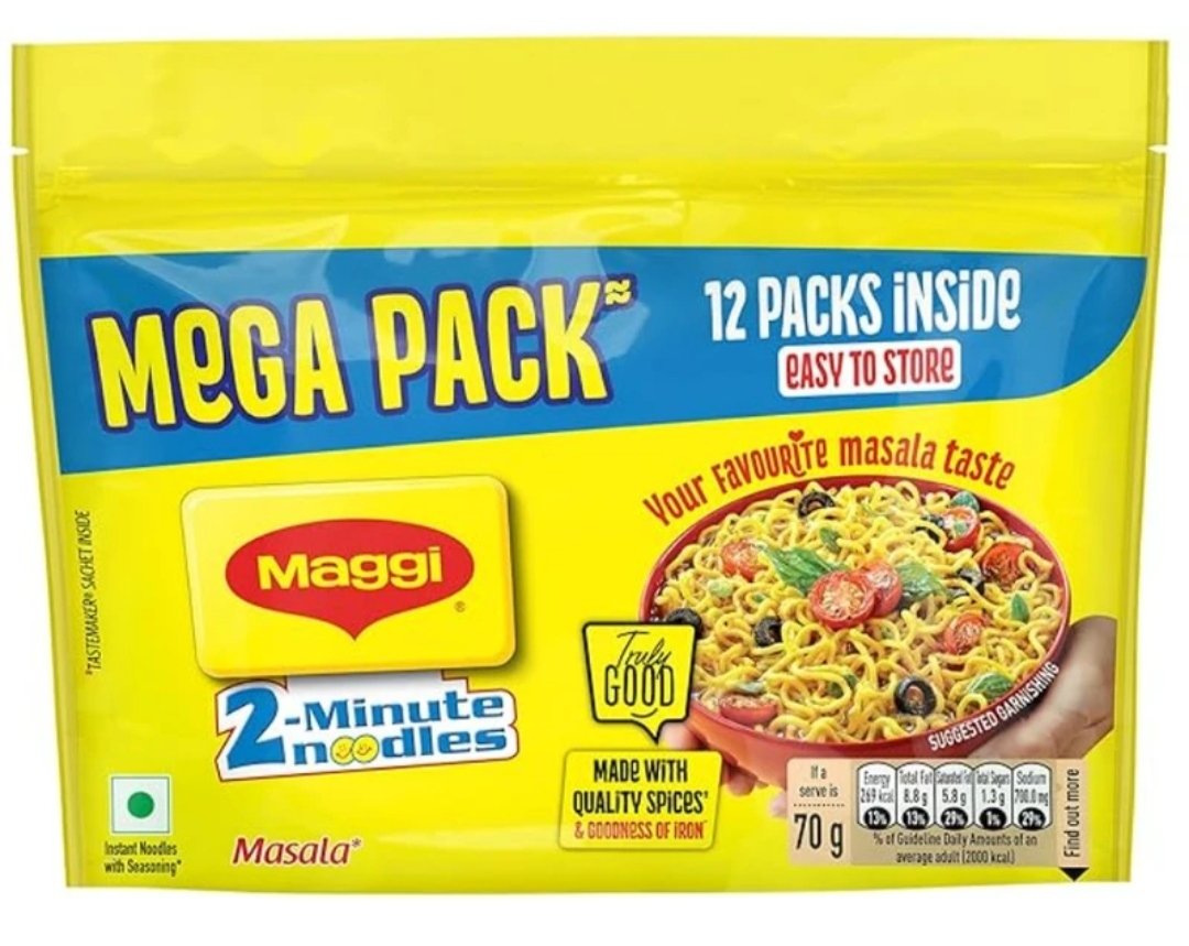 Maggi 2-Minute Instant Noodles Masala (Mega Pack) - 12 x 70g (840g)