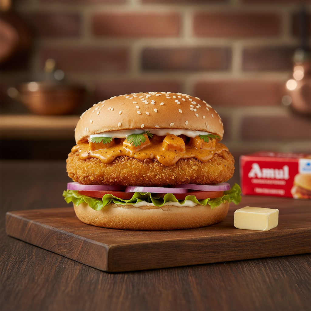 Amul Butter Paneer Burger – The Ultimate Creamy & Crispy Delight!