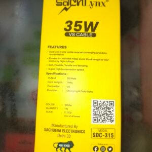 SachLynx 35W V8 Fast Charging Cable (SDC-315) | 1 Meter Micro USB | Data Sync | White