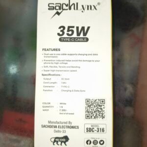 SachLynx 35W Type-C Fast Charging Cable (SDC-316) | 1 Meter | Data Sync | White