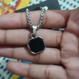 Premium Stainless Steel Silver Chain with Black Octagon Pendant for Men & Boys – Stylish & Durable