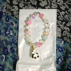Cute Panda Charm Colorful Crystal Bead Bracelet for Girls & Kids – Stylish Pastel Elastic Wristband