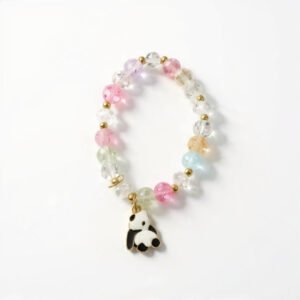 Cute Panda Charm Colorful Crystal Bead Bracelet for Girls & Kids - Stylish Pastel Elastic Wristband