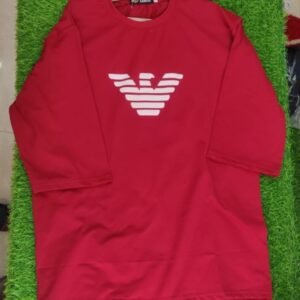AX Printed Red Down Shoulder T-Shirt (Oversized Fit)