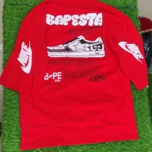 Red Graphic Printed Oversized T-Shirt (Sneaker Design, down soulder