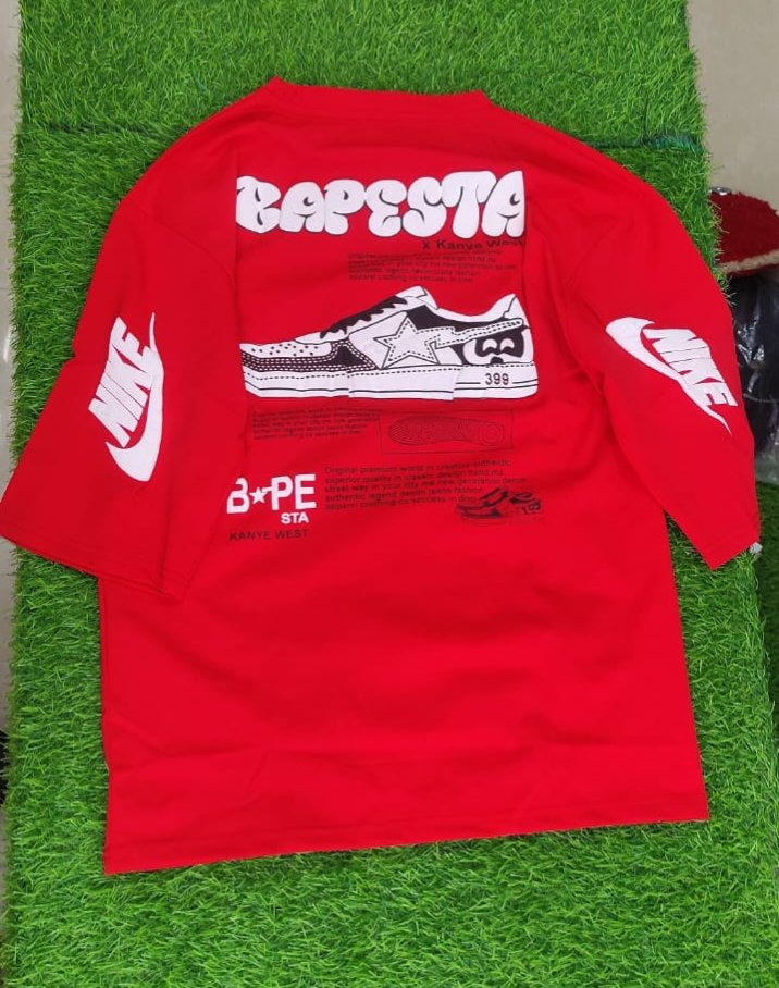 Red Graphic Printed Oversized T-Shirt (Sneaker Design, down soulder - Image 2