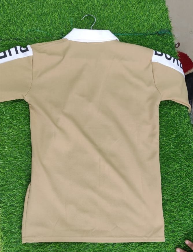 Premium Beige Zipper Collar Down Shoulder T-Shirt - Image 3