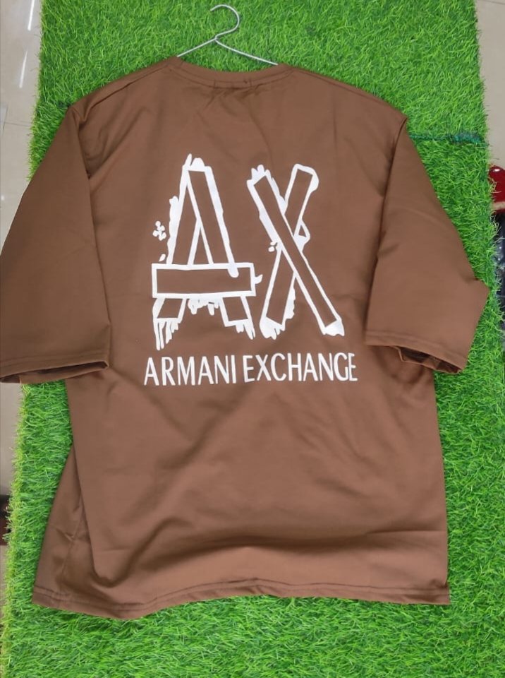 Armani Style Coffee Brown Down Shoulder T-Shirt - Image 2