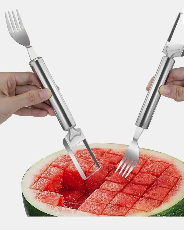 2-in-1 Stainless Steel Watermelon Slicer Cutter & Fork – Dual-Head Fruit Slicing Knife and Slicer Tool for Easy Cubing