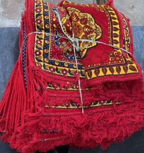 Traditional Quilted Velvet Pooja Asan Mats with Fringe Border – Pack of Premium Red Ethnic Sitting Mats for Home, Temple, and Festivals
