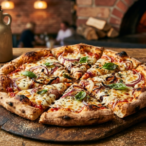 Delicious Homemade Onion Pizza with Melted Mozzarella