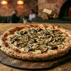 Gourmet Italian Mushroom Pizza with Sautéed Mushrooms and Fresh Thyme