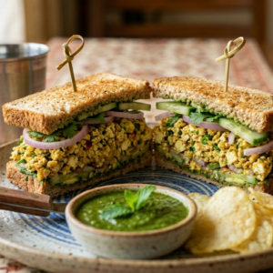 Premium Paneer Bhurji Club Sandwich with Mint Chutney