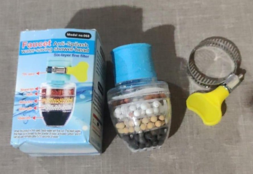 6-Layer Faucet Water Filter & Anti-Splash Water Saving Shower Head (Model: 068) with Adjustable Clamp