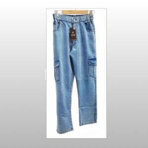 Trendy Light Wash Denim Cargo Pants for Girls – Stylish High-Waist Loose Fit Jeans with Side Pockets, six pocket, baggi pant