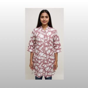 Premium Abstract Print Cotton Kurti – Stylish V-Neck Casual Tunic Top for Women