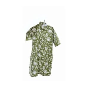 Premium Green Floral Cotton Kurti – Trendy Front-Button Long Shirt Style Tunic for Women