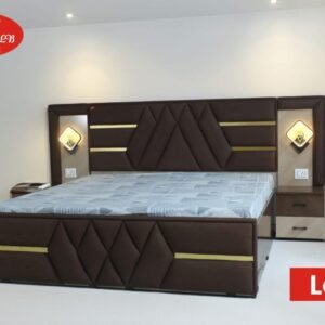 Lotus Premium Double Bed with Integrated Side Tables & LED Lights (Uphahstry Brown) Uphar Furniture House