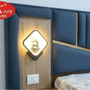 Jaguar Premium Double Bed with Integrated Side Tables & Designer LED Lights (Royal Blue Upholstery)