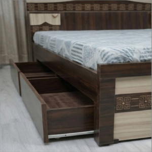 Sheesham Premium Wooden Double Bed with Smooth Under-Bed Storage Drawers & Modular Headboard