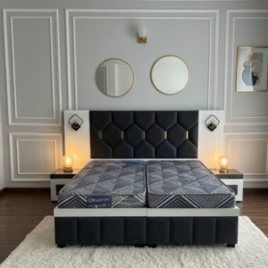 Velvet Luxury Chesterfield Double Bed with Diamond Tufted Headboard & Integrated Nightstands, Uphar Furniture House