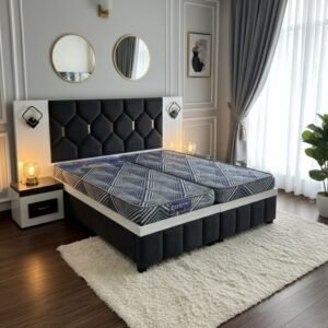 Velvet Luxury Chesterfield Double Bed with Diamond Tufted Headboard & Integrated Nightstands, Uphar Furniture House