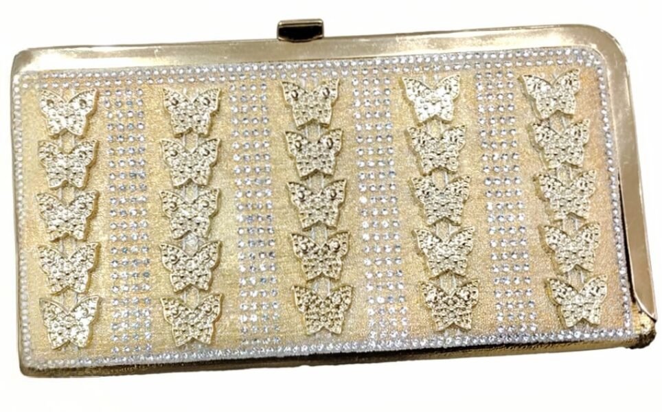 Luxury Golden Bridal Clutch for Women – Stylish Rhinestone Butterfly Party Wear Hand Purse