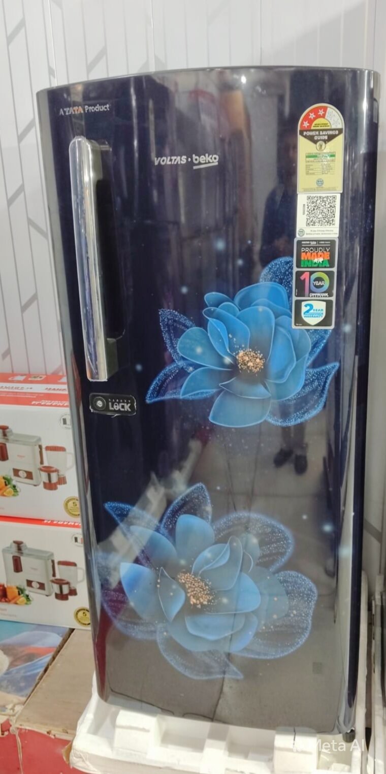 Voltas Beko Single Door Refrigerator (Premium Blue Floral Finish)