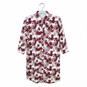 Elegant Floral Print Cotton Kurti – Modern Front-Button Long Shirt Style Top for Women